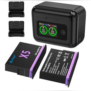 Insta360 X5 Battery Pack (2) & Fast Dual Charger Hub LCD Display Case MSRP $70